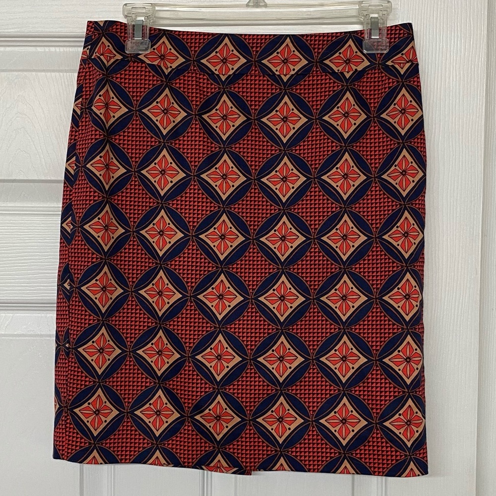 Ann Taylor Medallion Print Straight Cotton Skirt Sz 4P